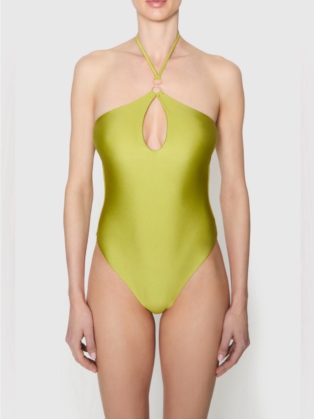 NWT Rebecca Minkoff Lime Halter Keyhole One-Piece Swimsuit Resortwear Beach, XS